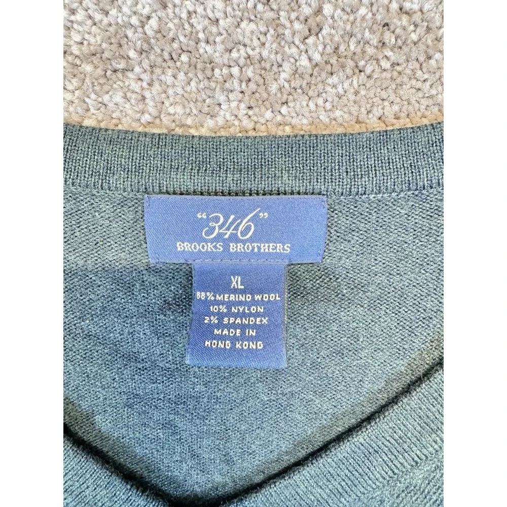 Brooks‎ Brothers 346 Sweater Mens XL Green V Neck Merino Wool Blend Pullover